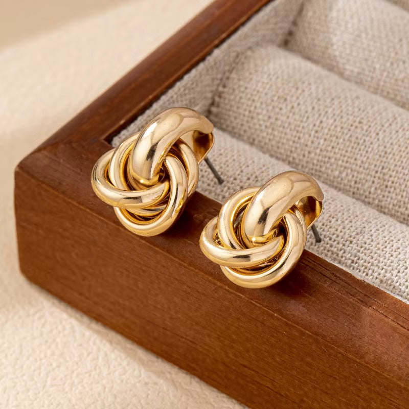 Fashion Stainless Steel Chunky Knot Earrings for Women Vintage Simple Multi-Layer Circle round Drop Earrings Punk Jewelry Gifts