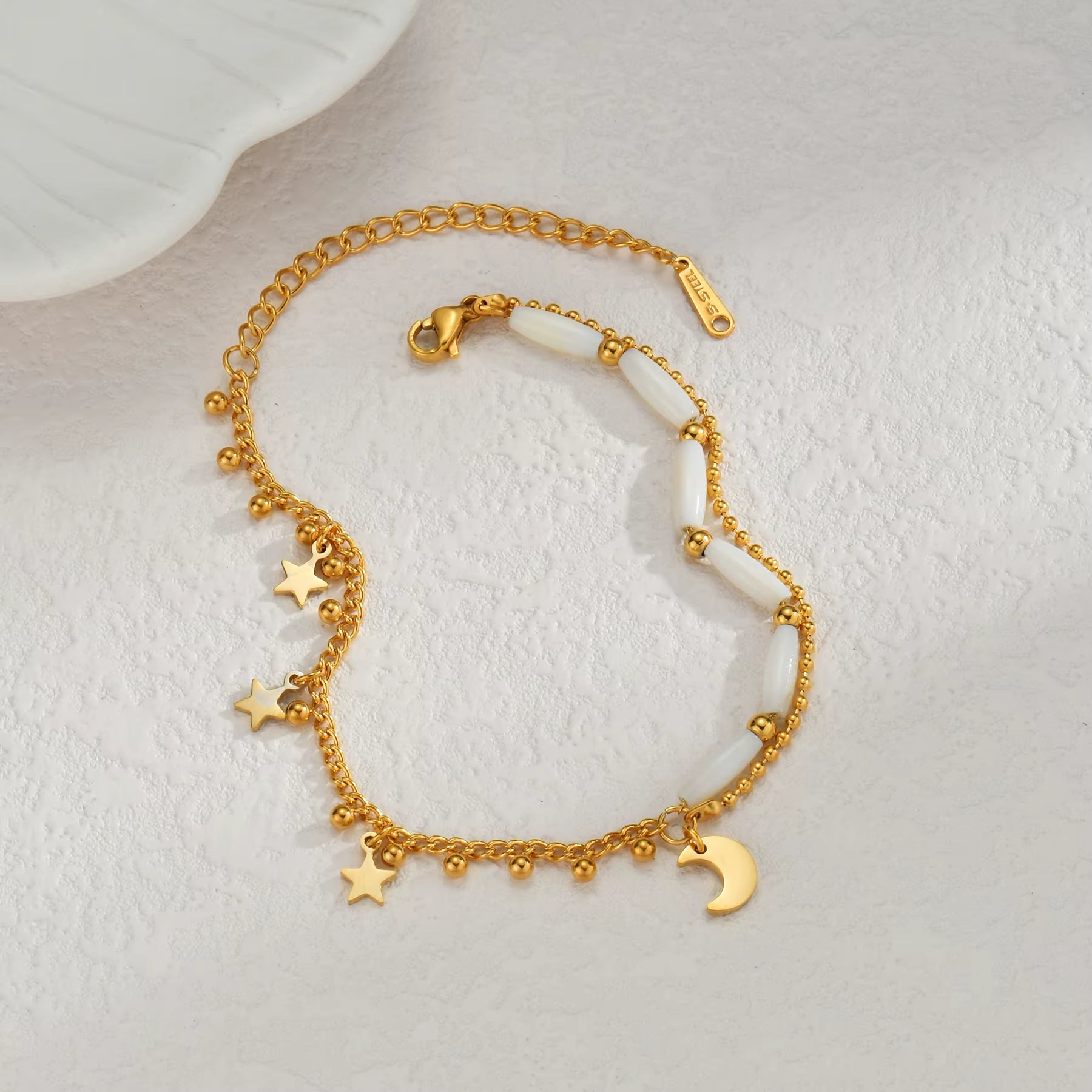 Popular Stainless Steel Star Moon Sparkling Zircon Bracelet Geometric Double Layer Bracelet Party Gift Fashion Women Jewelry