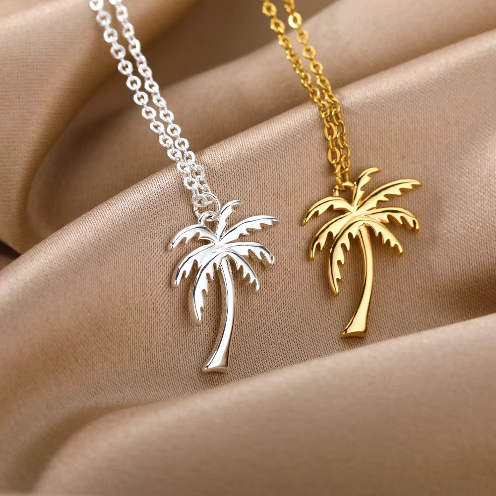 Coconut Palm Tree Necklace for Women Dainty Stainless Steel Palm Necklace Bohomian Jewelry Summer Ocean Beach Accessories