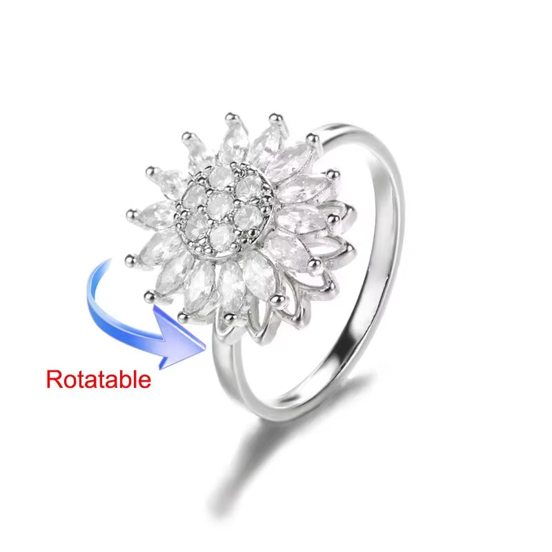 Rotating Sun Opal Ring for Women Stainless Steel Retro Charm Adjustable Open Rings Party Jewelry Best Friend Gift Bijoux Femme