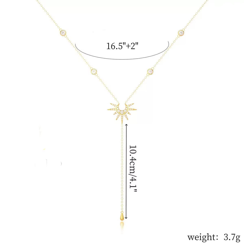 Stainless Steel Y-Shaped Pendant Necklace for Women Girls Elegant Fashion Cubic Zirconia Long Tassel Dangle Choker Jewelry Gifts