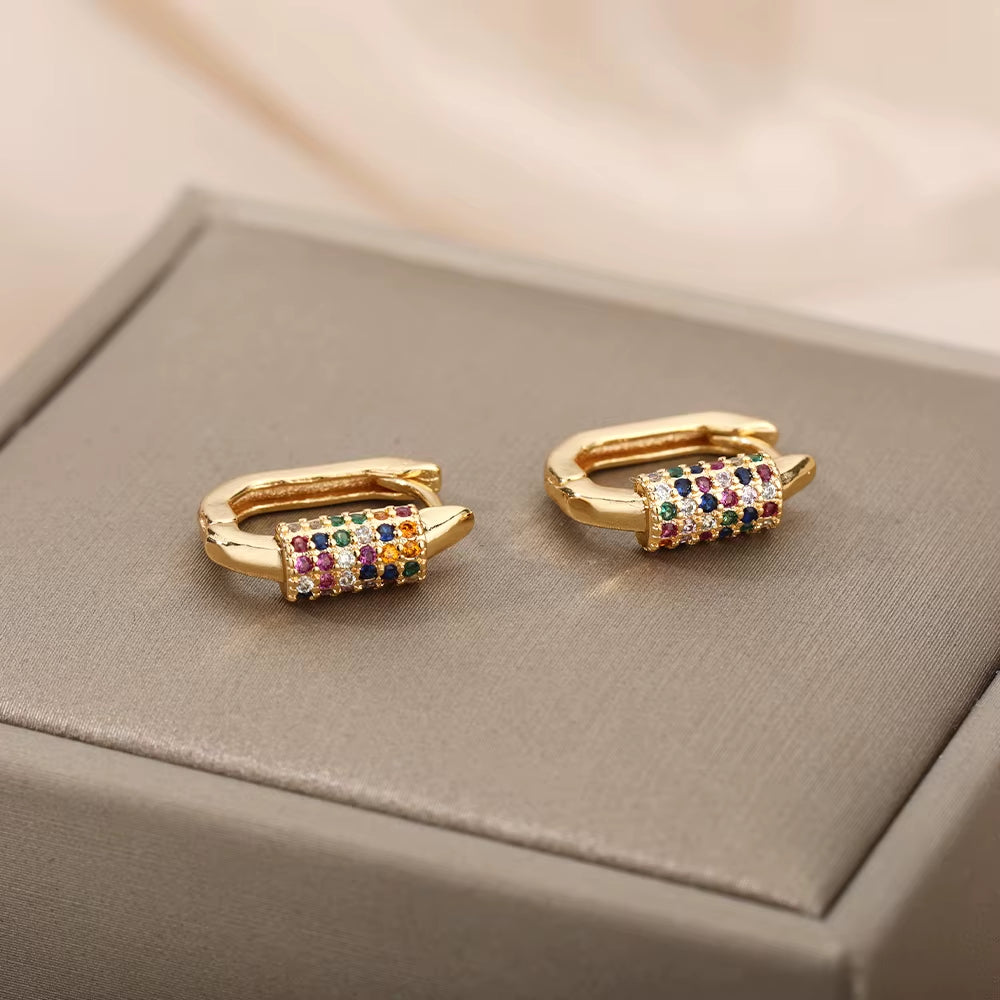 Colored Zirconia Hoop Earrings for Women 2024 Trending New Stainless Steel Earrings Couple Luxury Brand Jewelry Pendientes Mujer