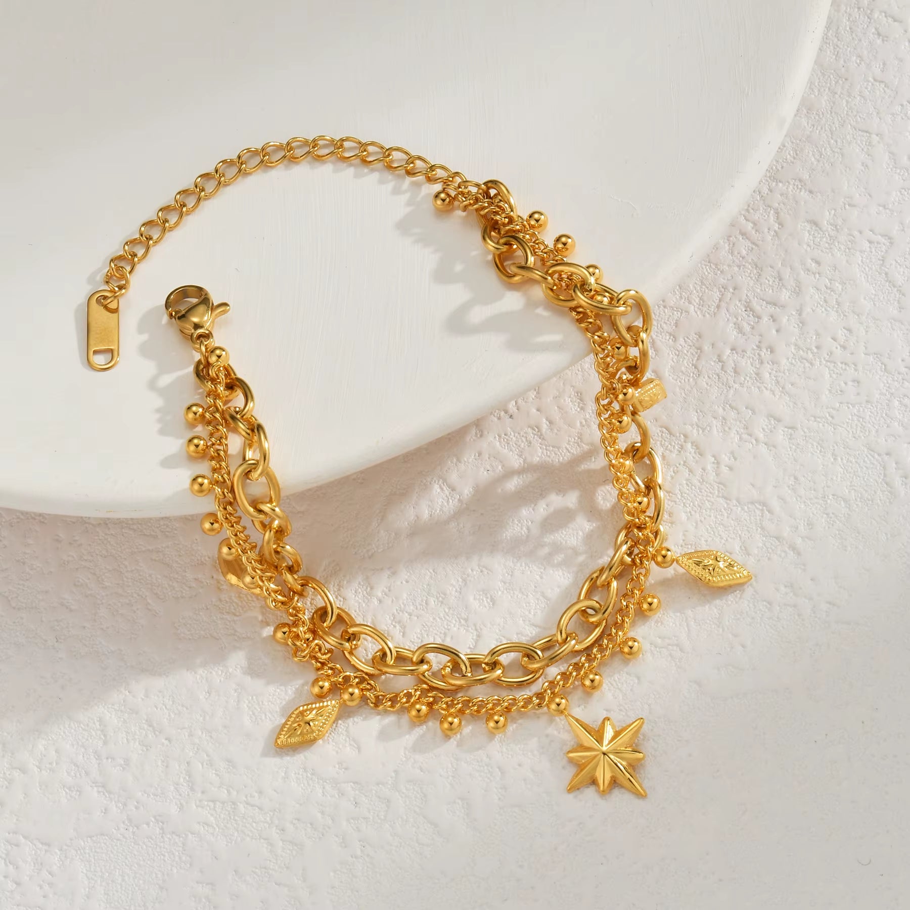Popular Stainless Steel Star Moon Sparkling Zircon Bracelet Geometric Double Layer Bracelet Party Gift Fashion Women Jewelry