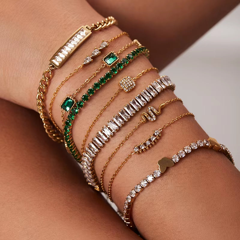Maximalist Dipped with Cubic Zirconia Gemstones Stainless Steel Bracelet for Women Jewelry Gift Bracelet Waterproof Jewel