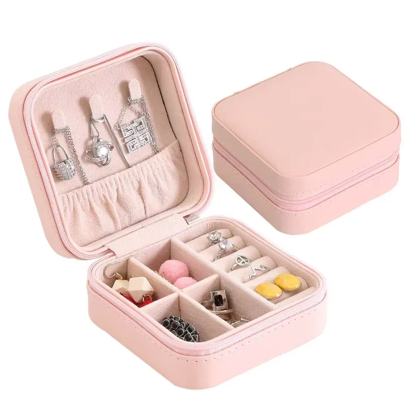 Portable Jewelry Box Jewelry Organizer Display Travel Jewelry Case Boxes Button Leather Storage Zipper Jewelers Joyero