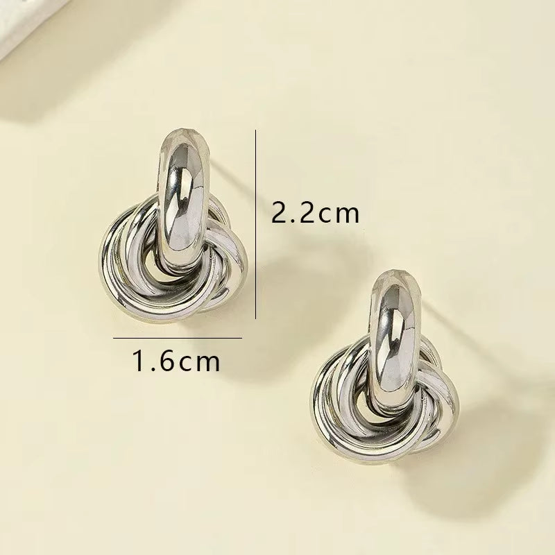 Fashion Stainless Steel Chunky Knot Earrings for Women Vintage Simple Multi-Layer Circle round Drop Earrings Punk Jewelry Gifts