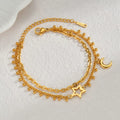 Popular Stainless Steel Star Moon Sparkling Zircon Bracelet Geometric Double Layer Bracelet Party Gift Fashion Women Jewelry
