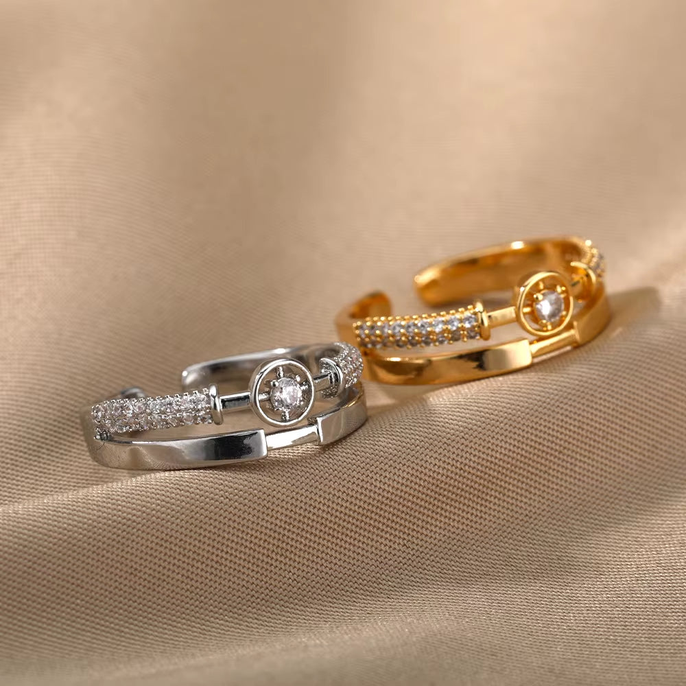 Fashion Star Rings for Women Stainless Steel Gold Color Zircon round Irregular Adjustable Ring Femme Wedding Jewelry Gift Bff