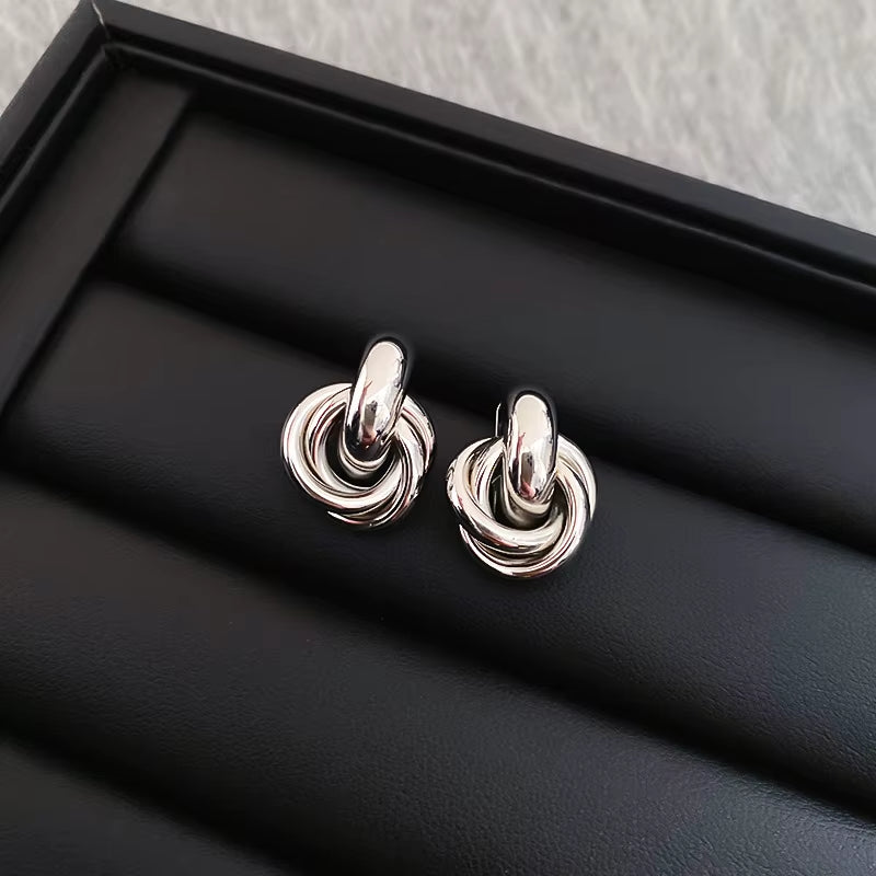 Fashion Stainless Steel Chunky Knot Earrings for Women Vintage Simple Multi-Layer Circle round Drop Earrings Punk Jewelry Gifts