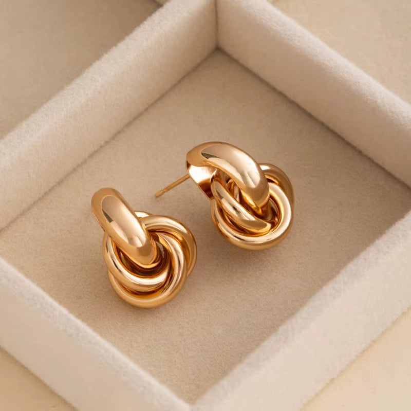 Fashion Stainless Steel Chunky Knot Earrings for Women Vintage Simple Multi-Layer Circle round Drop Earrings Punk Jewelry Gifts