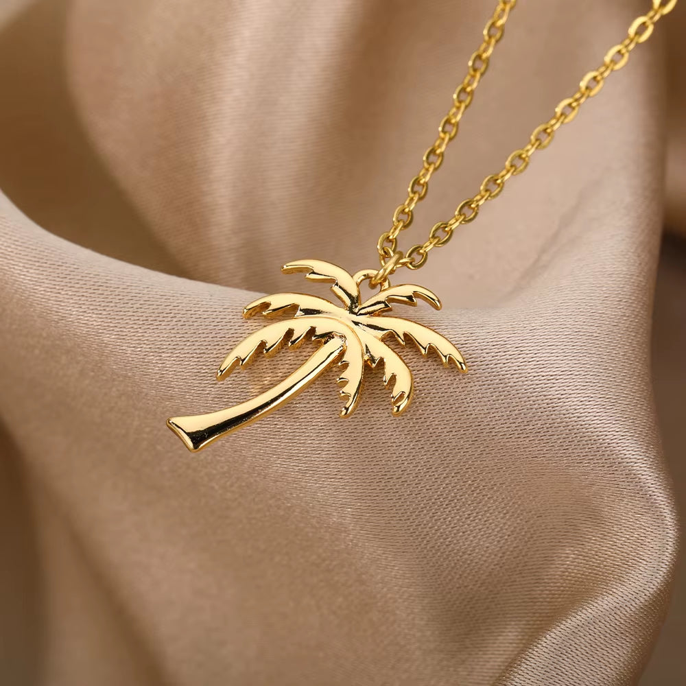Coconut Palm Tree Necklace for Women Dainty Stainless Steel Palm Necklace Bohomian Jewelry Summer Ocean Beach Accessories