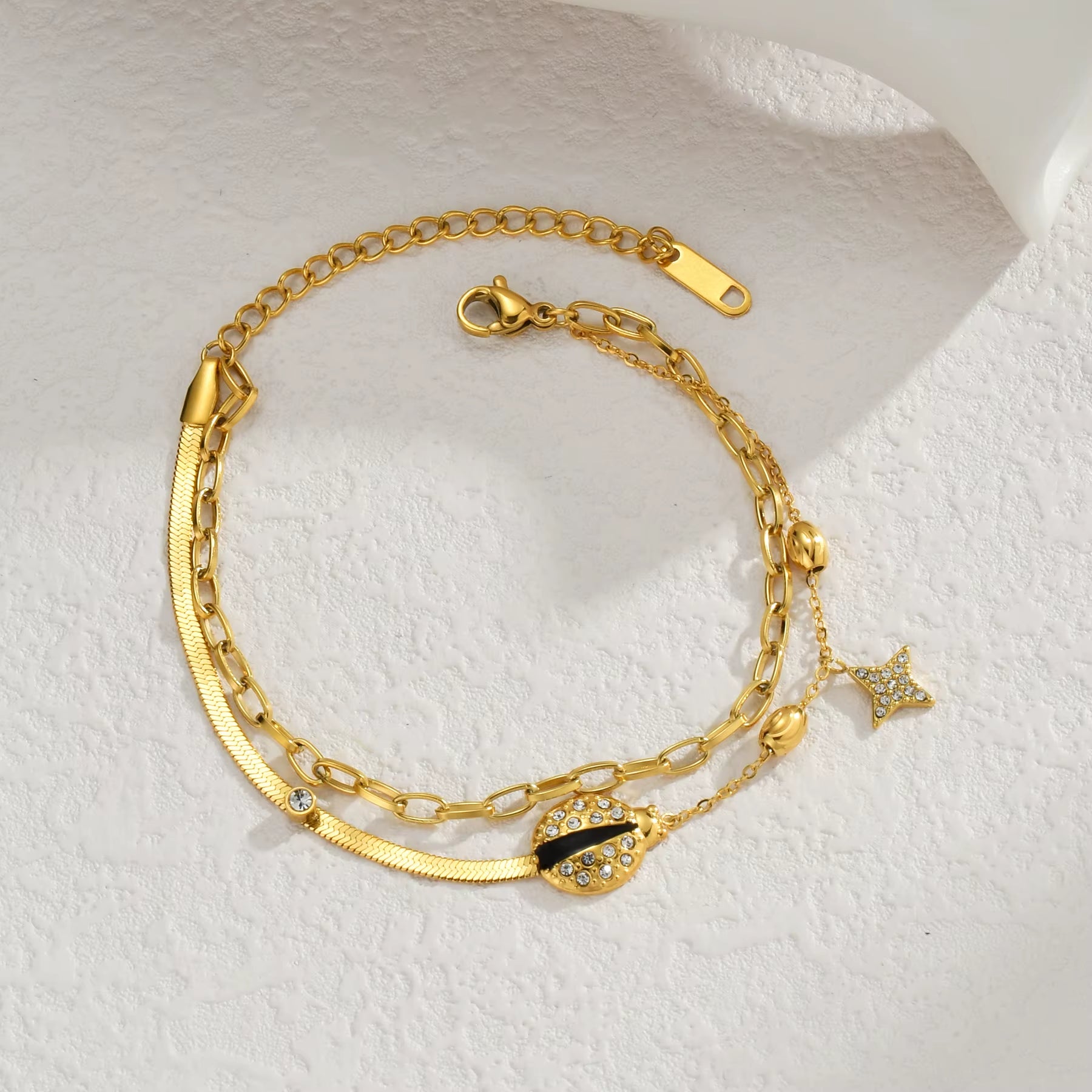 Popular Stainless Steel Star Moon Sparkling Zircon Bracelet Geometric Double Layer Bracelet Party Gift Fashion Women Jewelry