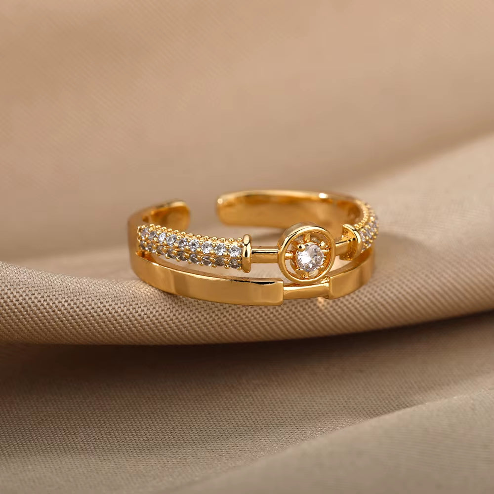 Fashion Star Rings for Women Stainless Steel Gold Color Zircon round Irregular Adjustable Ring Femme Wedding Jewelry Gift Bff