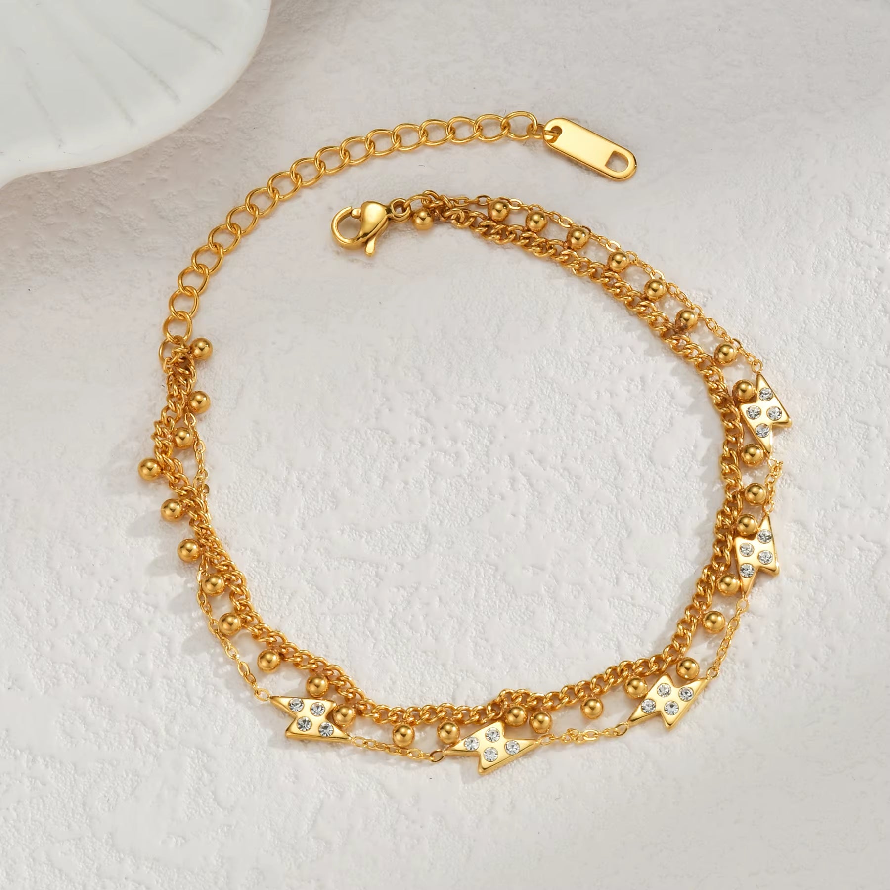 Popular Stainless Steel Star Moon Sparkling Zircon Bracelet Geometric Double Layer Bracelet Party Gift Fashion Women Jewelry