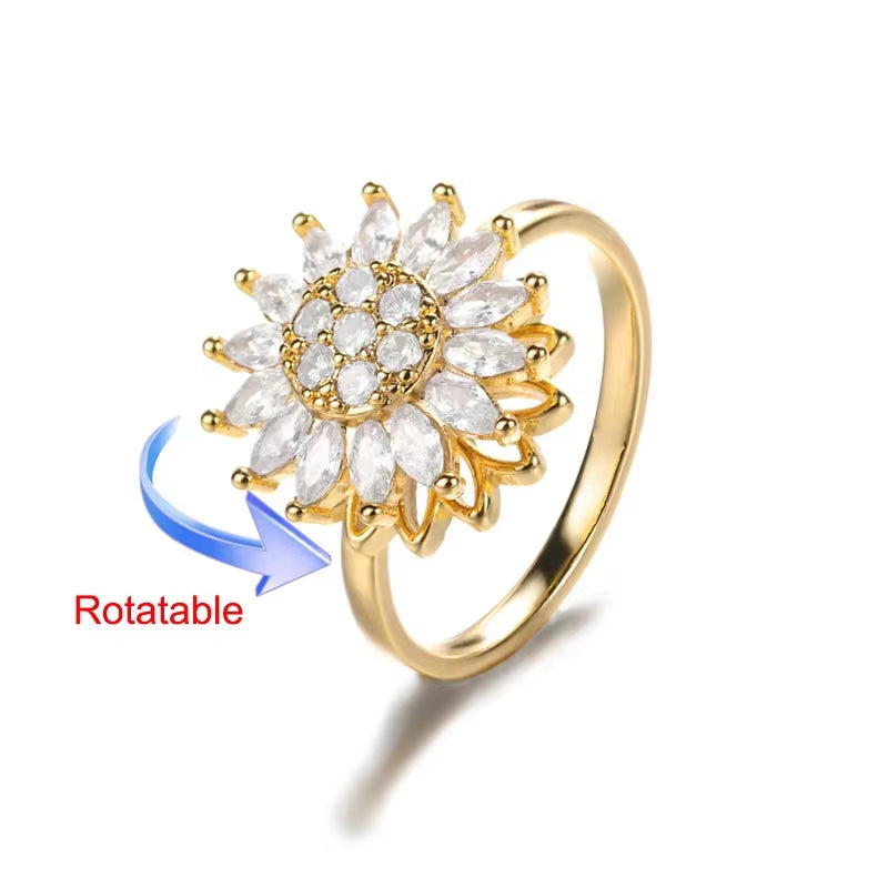 Rotating Sun Opal Ring for Women Stainless Steel Retro Charm Adjustable Open Rings Party Jewelry Best Friend Gift Bijoux Femme