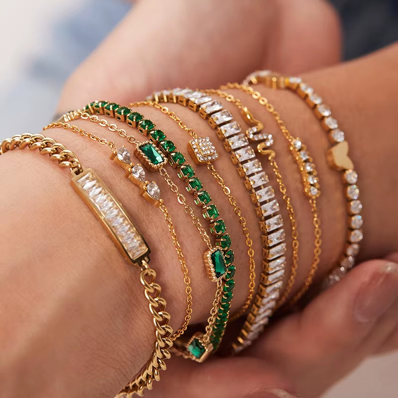Maximalist Dipped with Cubic Zirconia Gemstones Stainless Steel Bracelet for Women Jewelry Gift Bracelet Waterproof Jewel