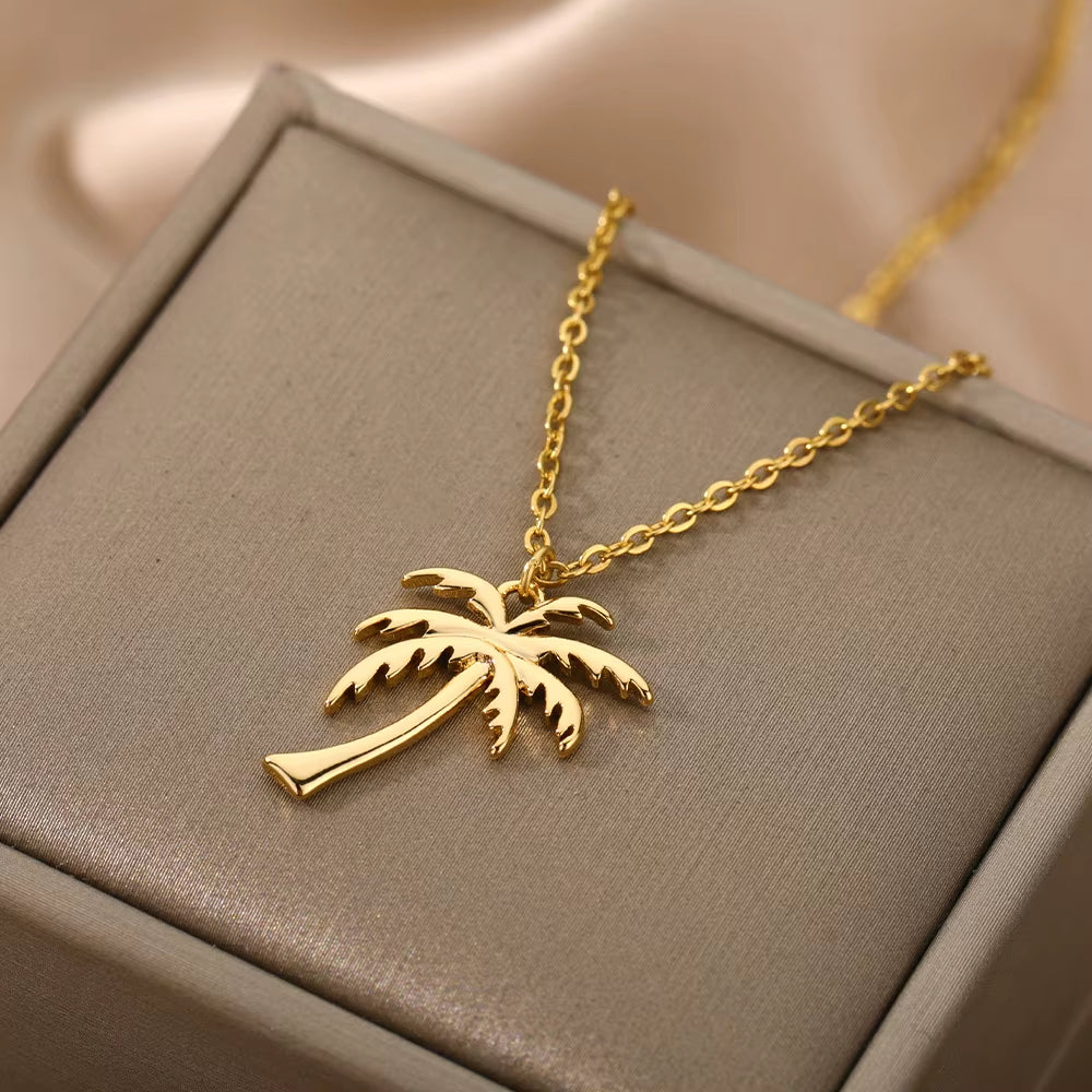 Coconut Palm Tree Necklace for Women Dainty Stainless Steel Palm Necklace Bohomian Jewelry Summer Ocean Beach Accessories