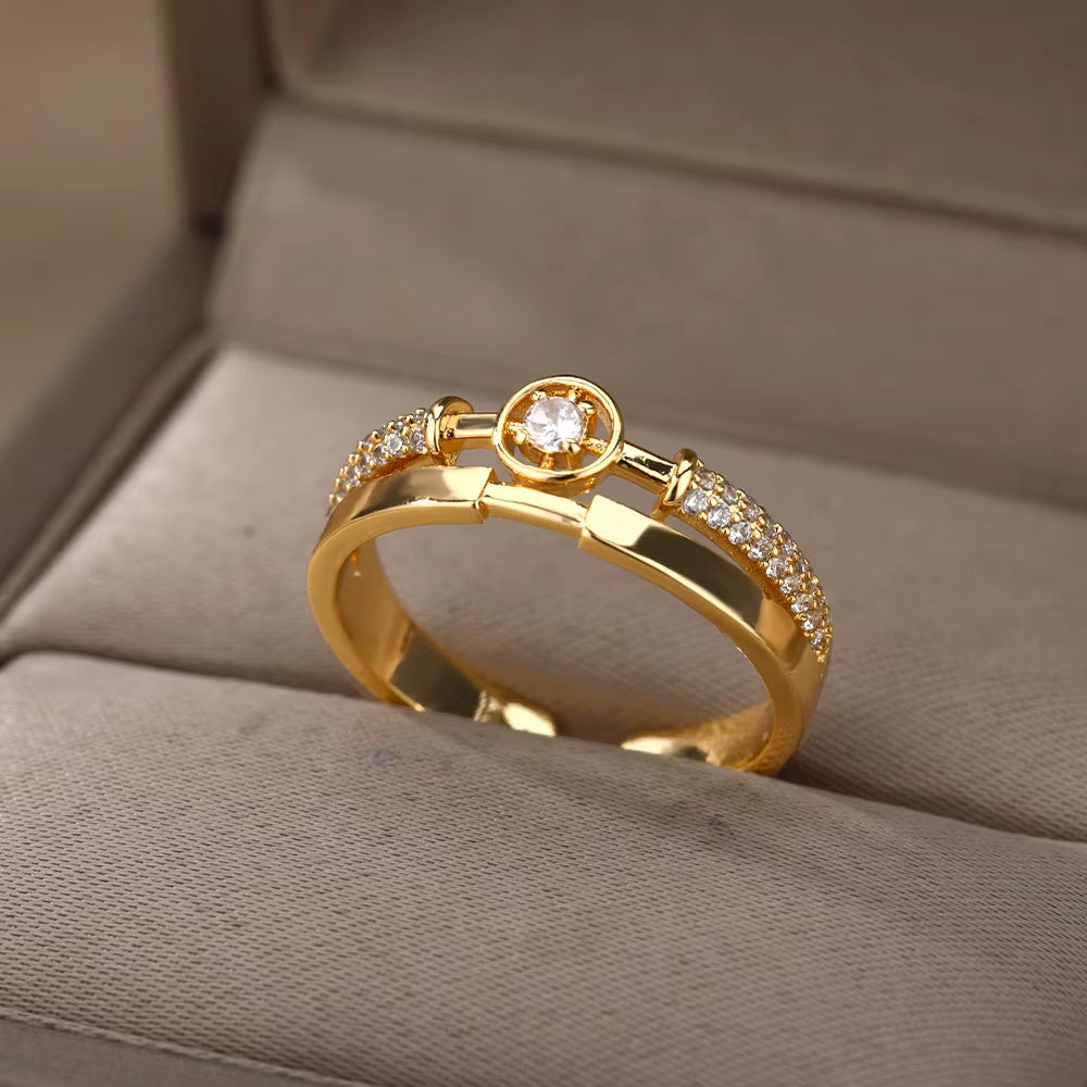 Fashion Star Rings for Women Stainless Steel Gold Color Zircon round Irregular Adjustable Ring Femme Wedding Jewelry Gift Bff